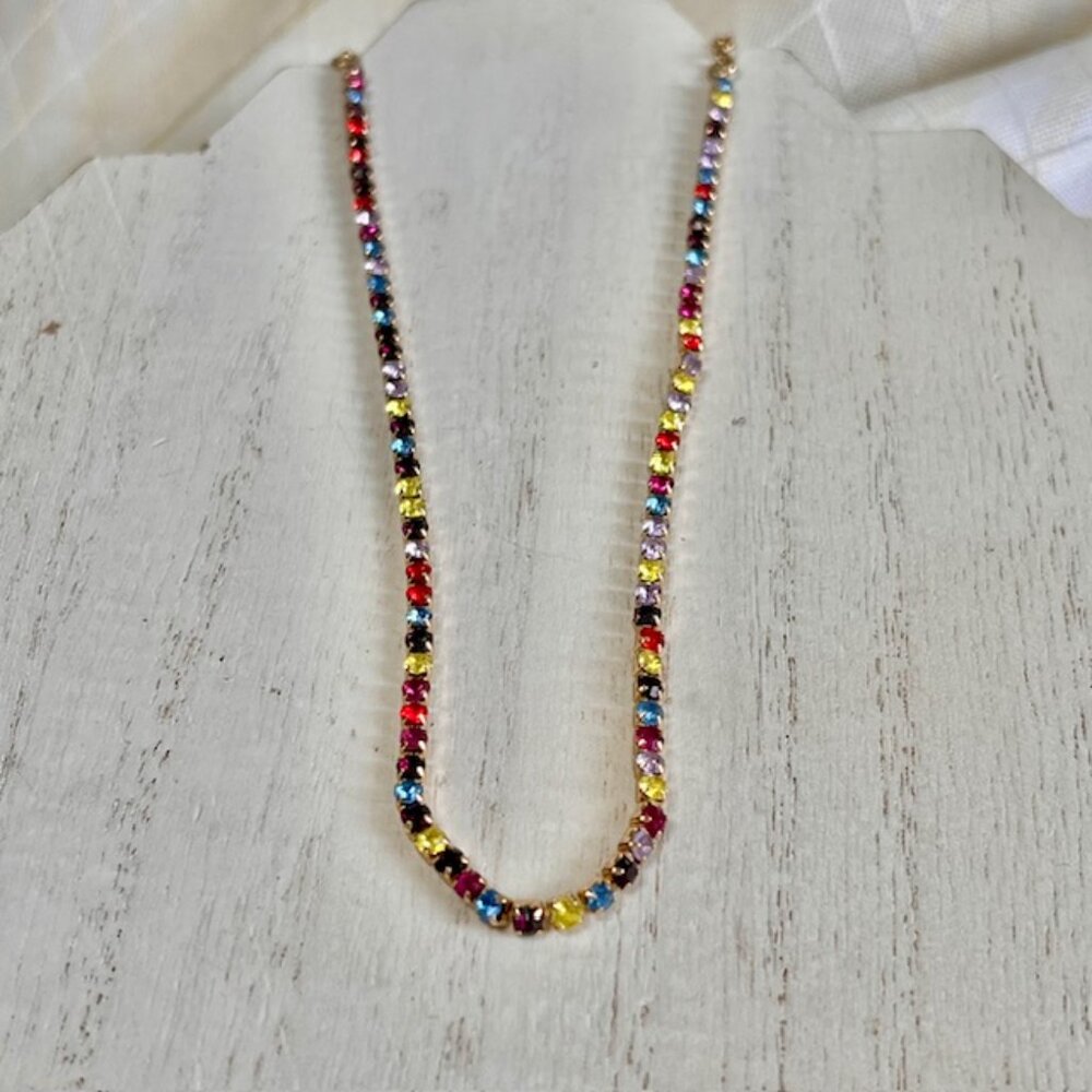 Sugarfix Rainbow Crystal Rhinestone Necklace, Gold Tone Rhinestone Jewelry - Picture 2 of 7